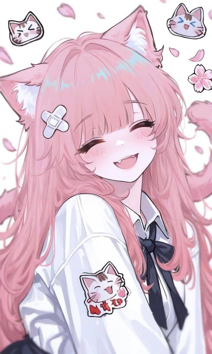 Papel de Parede Fofo de Menina com Cabelo Rosa e Gatinhos para Celular/iPhone 4K