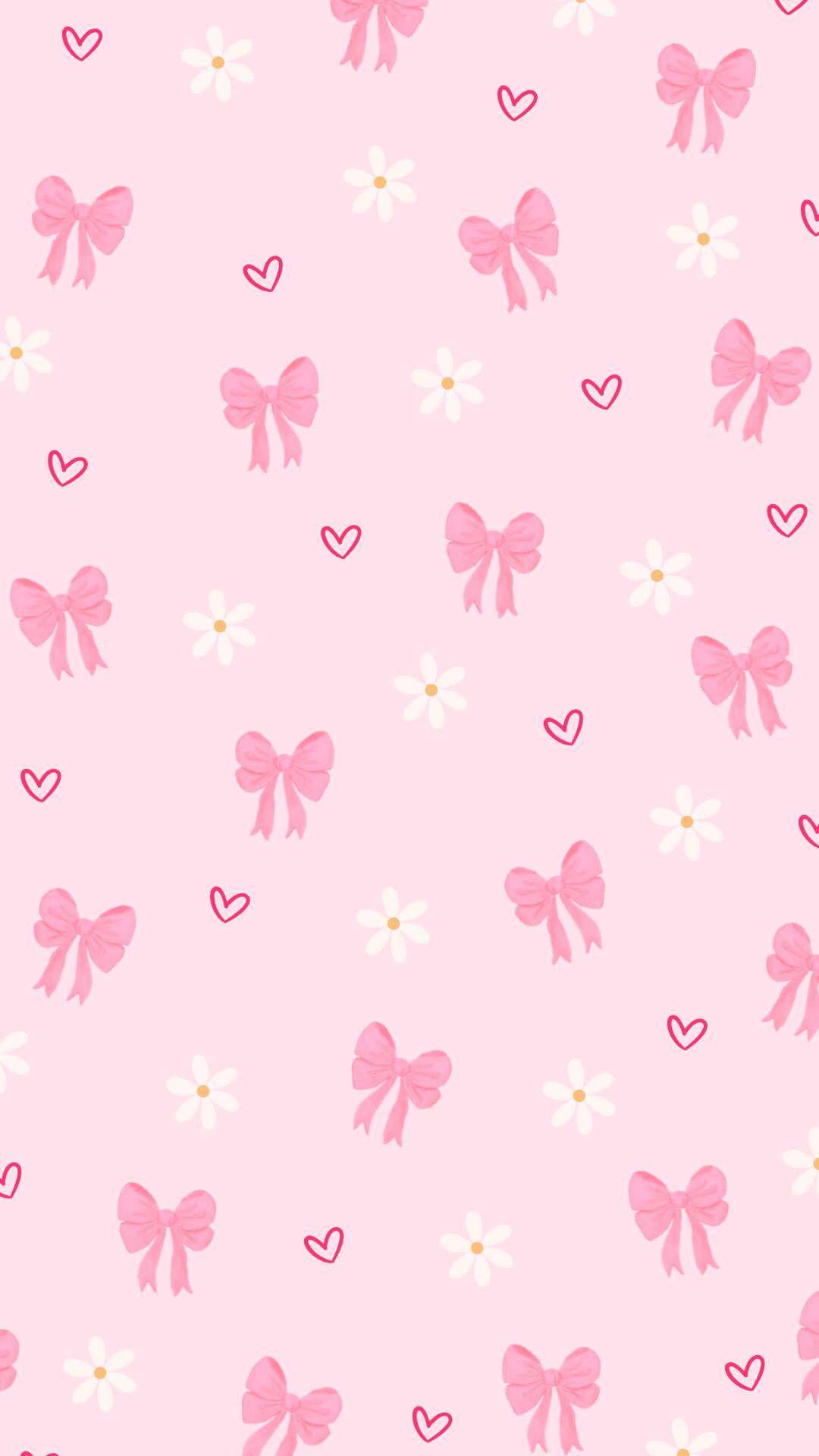 Papel de Parede Fofo de Laços Rosa e Flores para Celular/iPhone 4K
