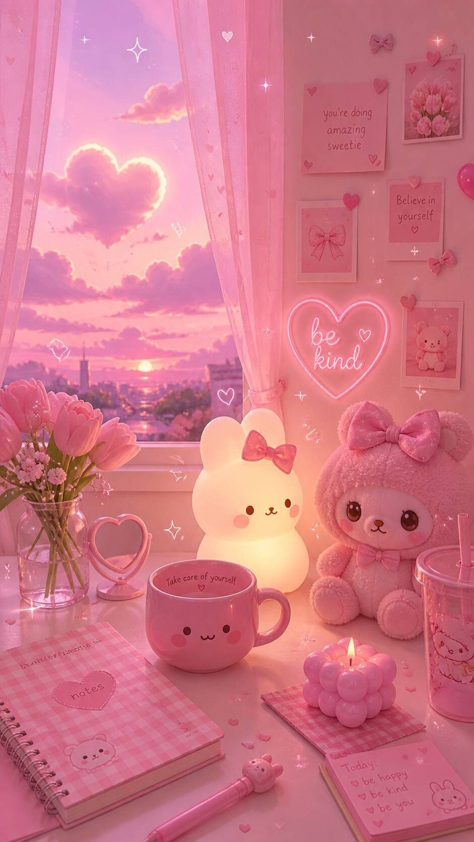Fondo de Pantalla de Lindo Conejito Rosa con Lazo para Celular/iPhone 4K