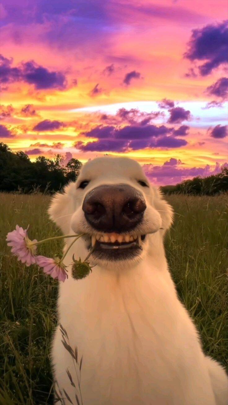 Fondo de Pantalla de Lindo Cachorro Sonriente con Flor para Móvil/iPhone 4K