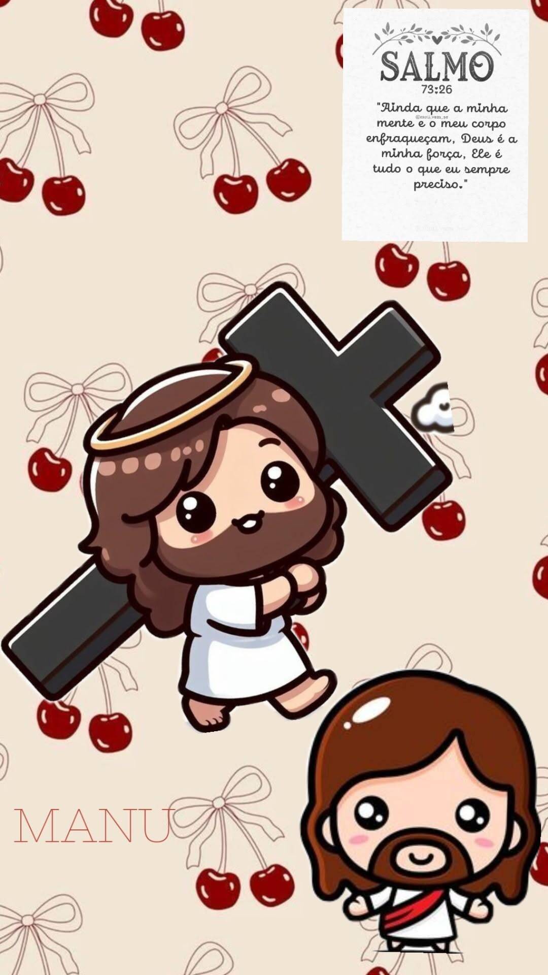 Fondo de Pantalla Lindo Kawaii Jesús con Corazón para Móvil/iPhone 4K