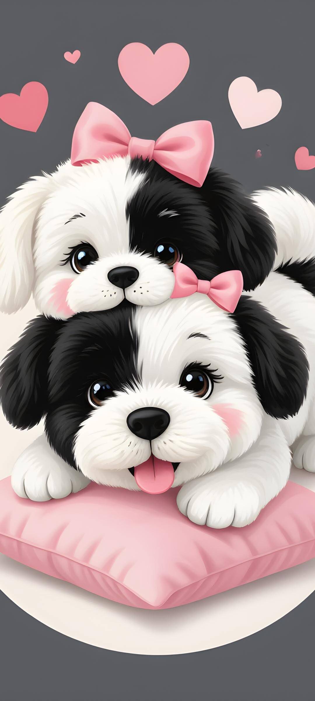 Fondo de Pantalla de Lindo Cachorro con Lazos para Celular/iPhone 4K