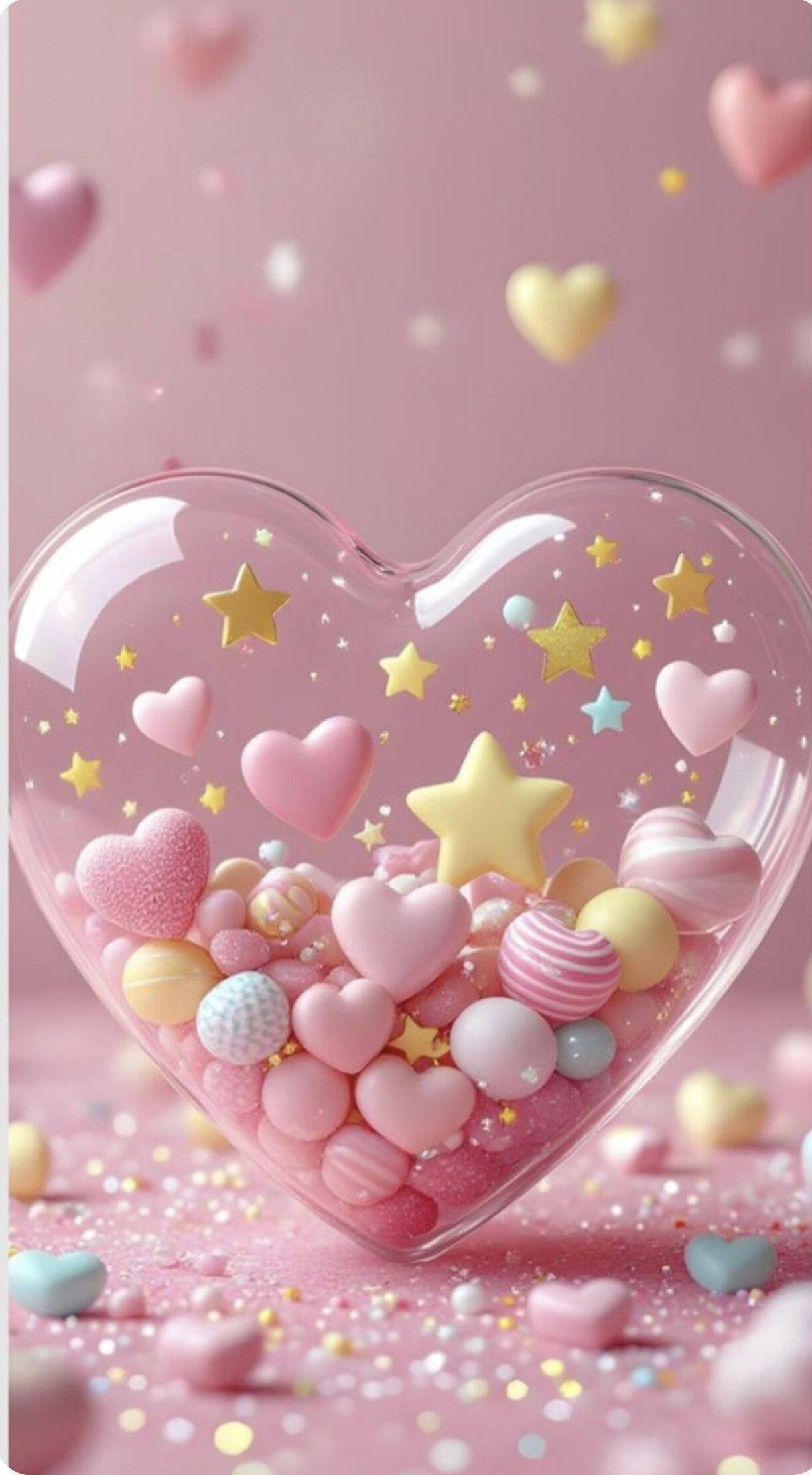 Fondo de Pantalla Lindo Corazón con Caramelos de Colores para Móvil/iPhone 4K