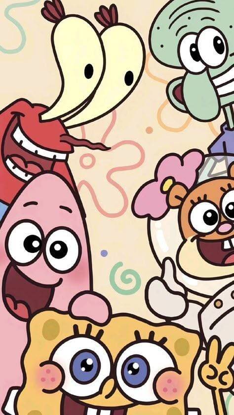 Papel de Parede Fofo do Bob Esponja e Amigos para Celular/iPhone 4K