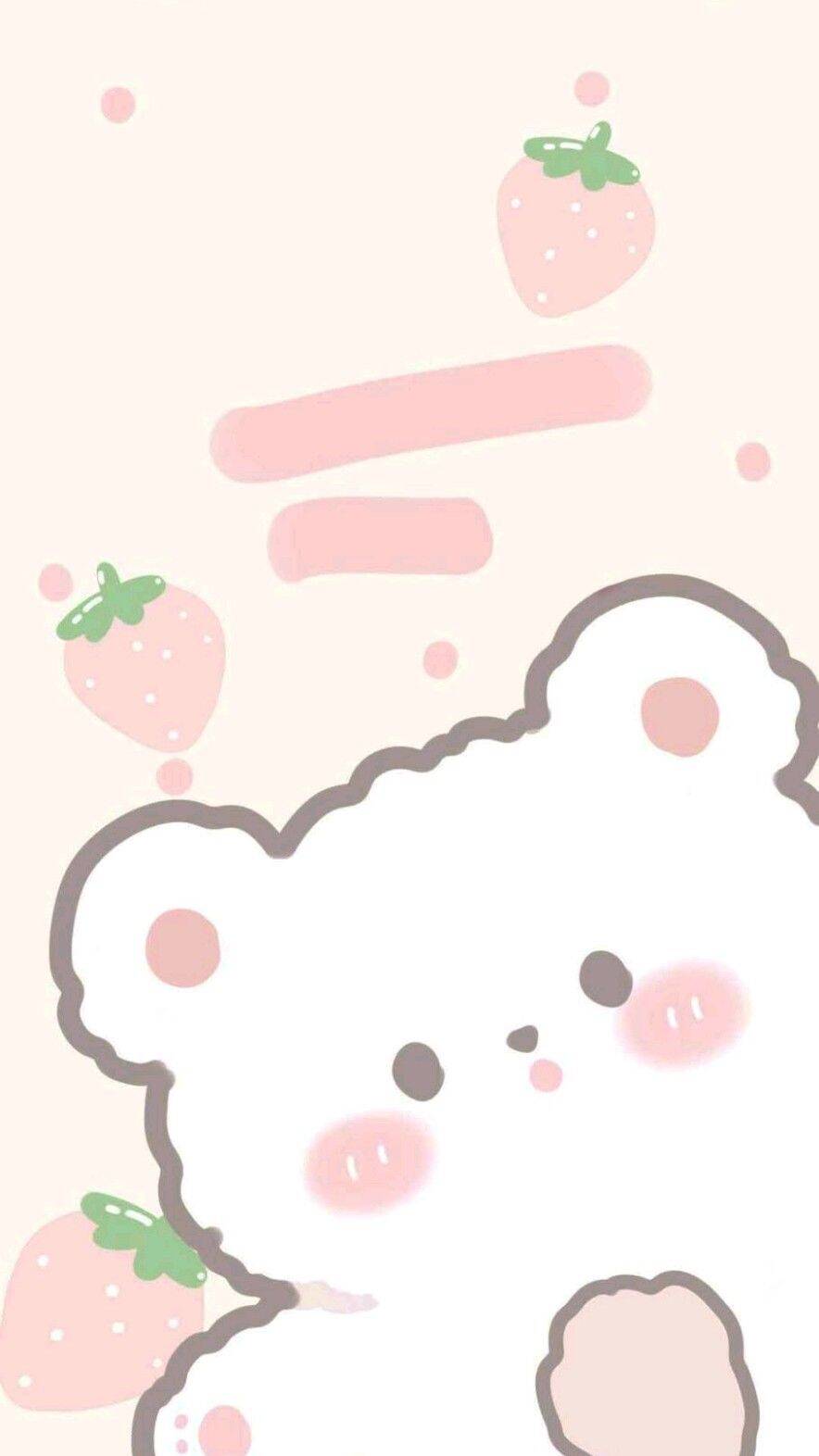 Fondo de Pantalla de Lindo Oso Blanco con Fresas para Móvil/iPhone 4K