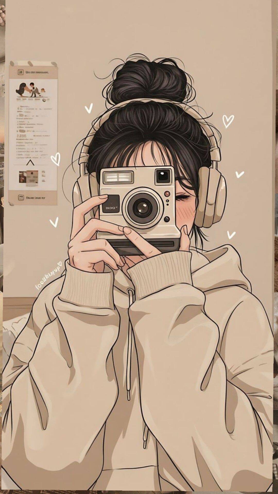 Lindo Fondo de Pantalla de Niña con Cámara y Auriculares para Celular/iPhone 4K