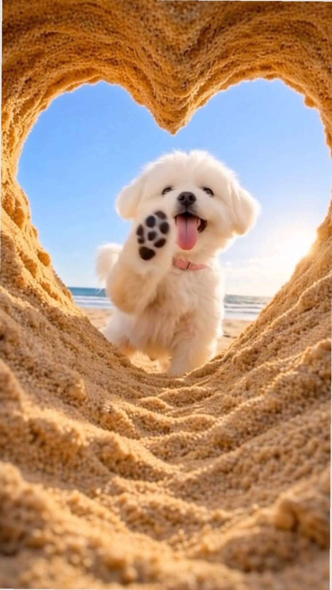 Fondo de pantalla de Lindo cachorro blanco en la playa para teléfono celular/iPhone 4K