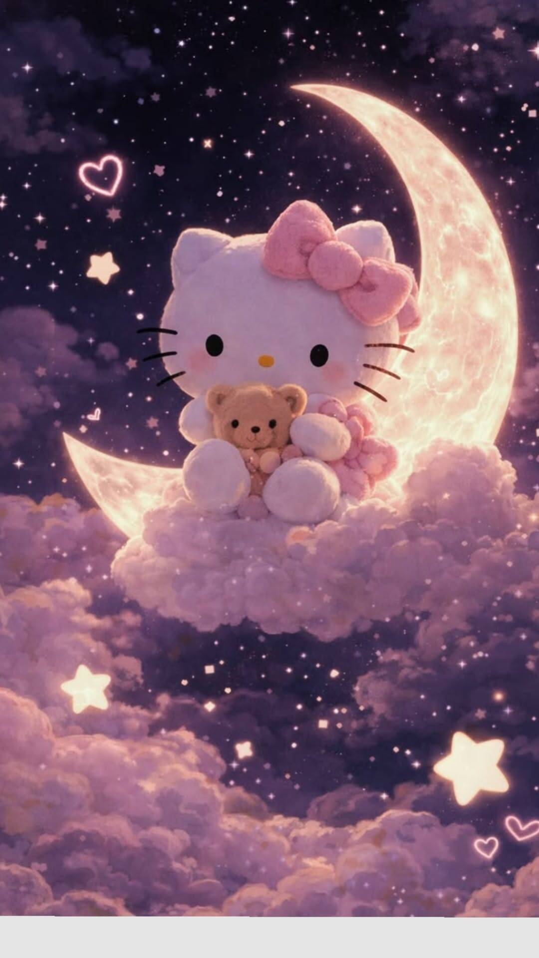Fondo de pantalla lindo de Hello Kitty Bear Cloud para móvil/iPhone 4K