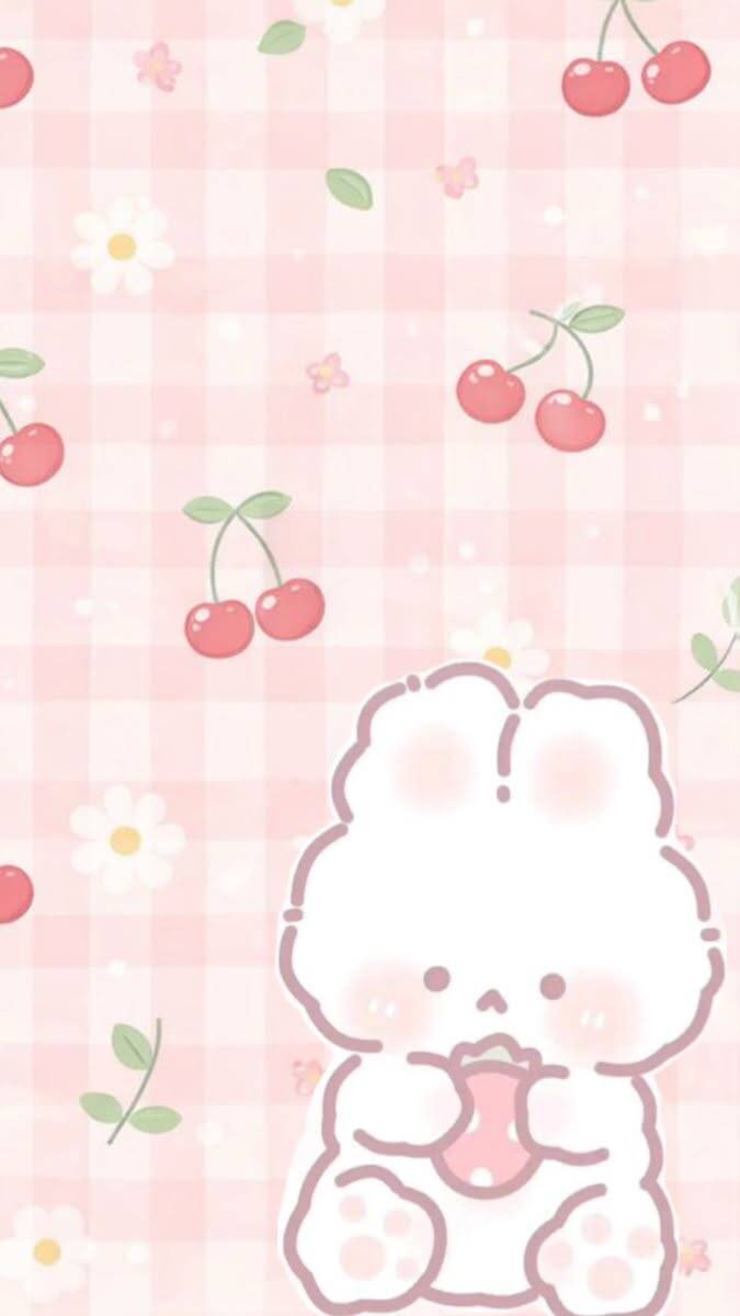 Fondo de Pantalla de Lindo Conejito con Cerezas para Móvil/iPhone 4K