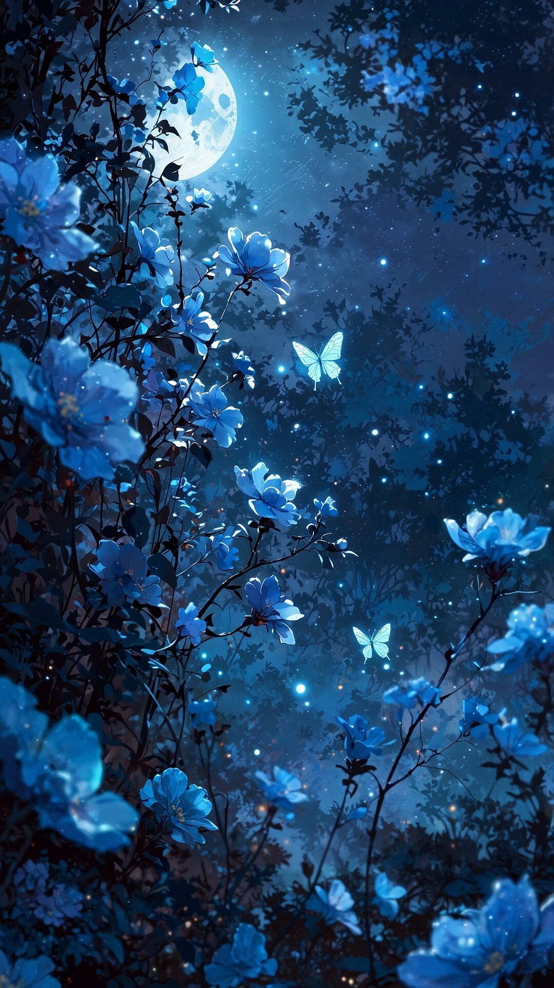 Papel de Parede Azul com Flores e Borboletas para Celular/iPhone 4K