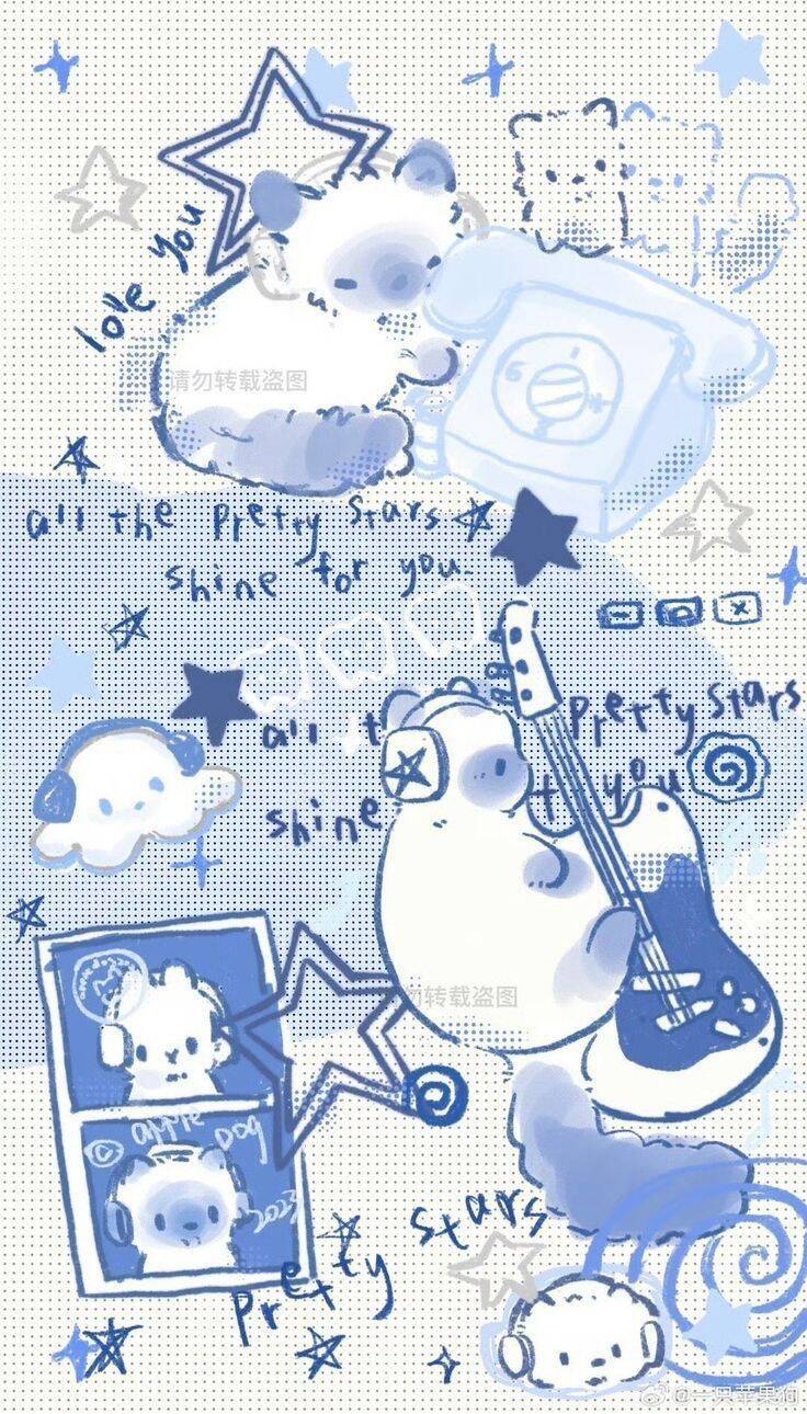 Papel de Parede Azul com Estrelas e Animais Fofos para Celular/iPhone