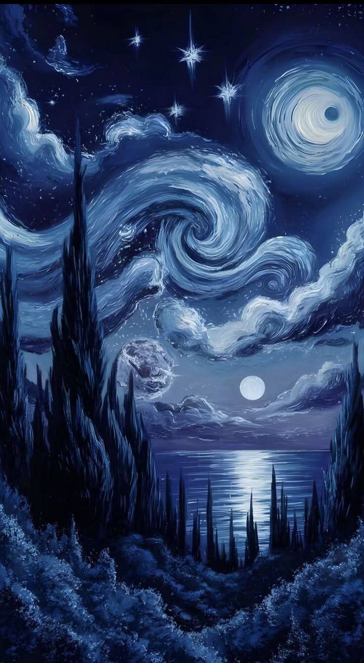 Papel de Parede Azul Noturno com Estrelas e Lua para Celular/iPhone 4K
