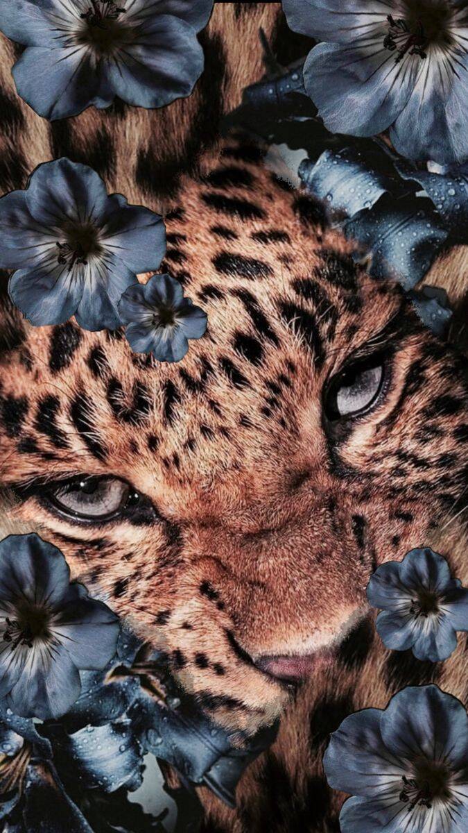 Papel de Parede Azul com Leopardo e Flores para Celular/iPhone 4K
