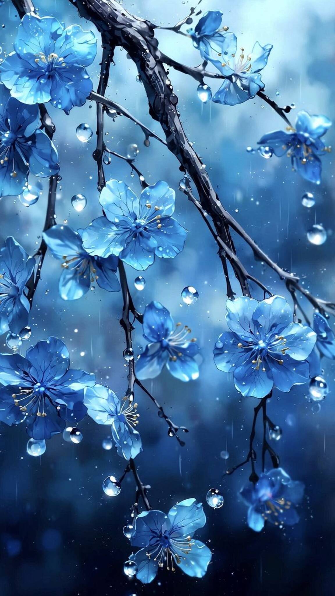 Papel de Parede Azul com Flores para Celular/iPhone 4K