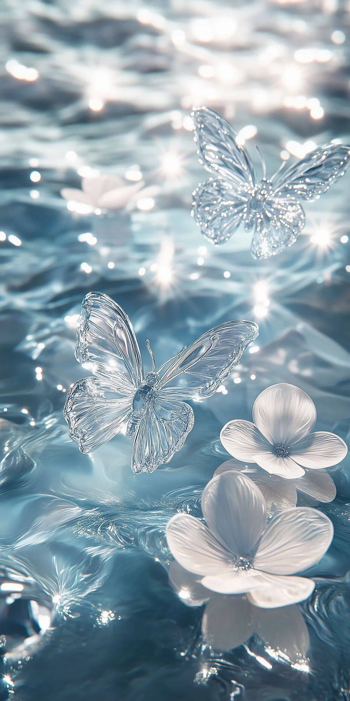 Papel de Parede Azul com Borboletas e Flores para Celular/iPhone 4K