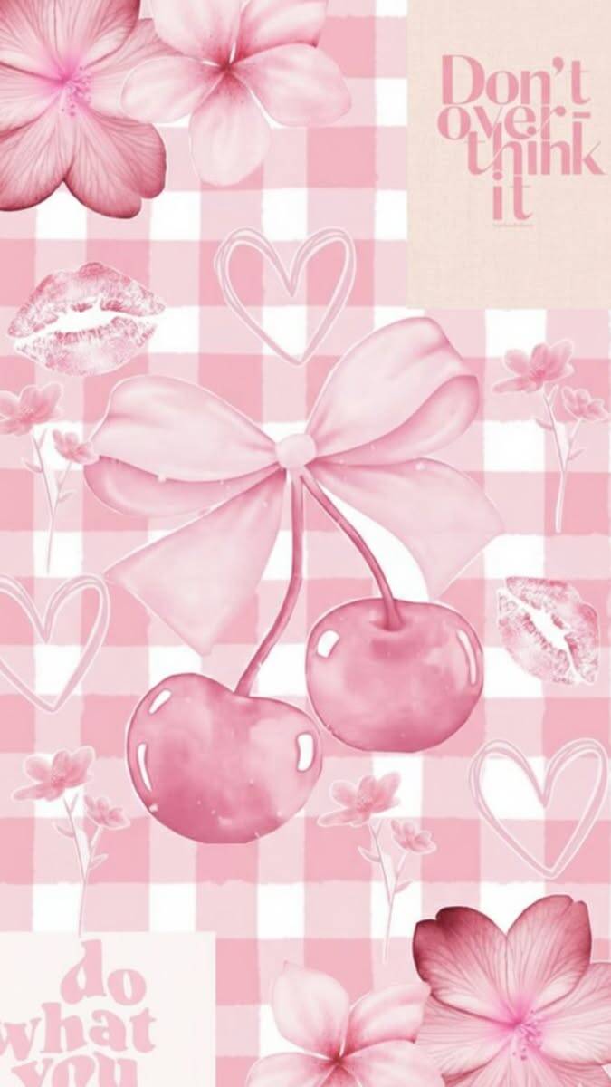 Fondo de Pantalla Rosa con Cerezas y Flores para Celular/iPhone