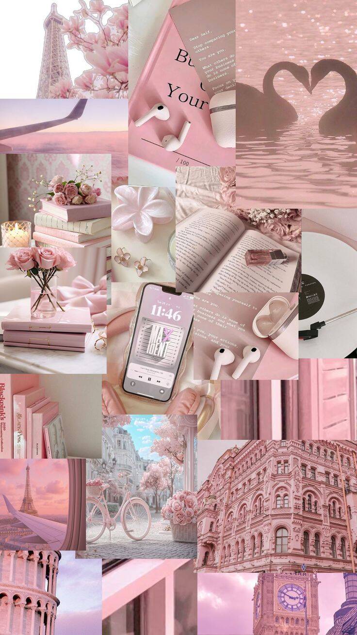 Elegante fondo de pantalla rosa con elementos Aesthetics para móvil/iPhone
