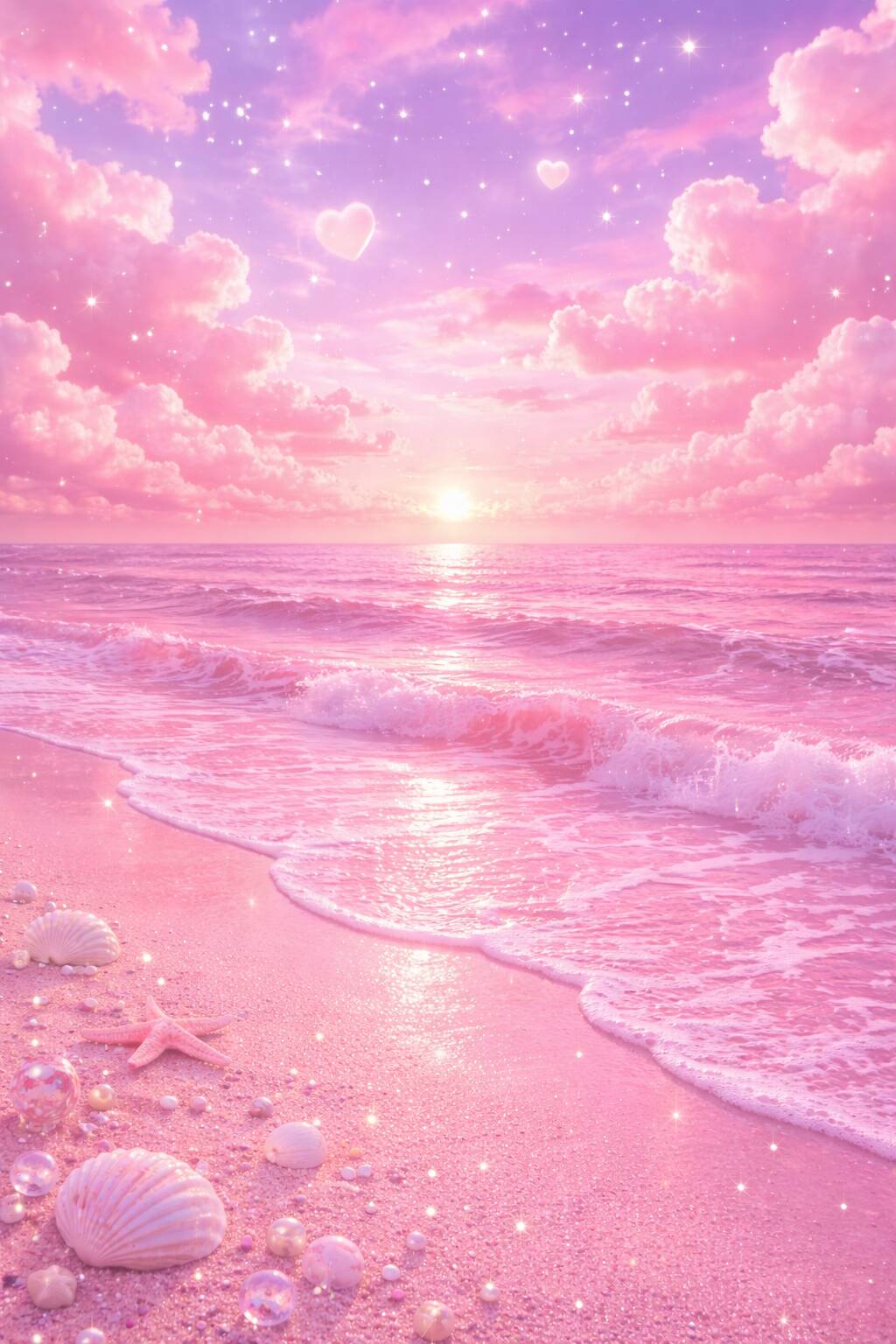 Fondo de Pantalla Rosa con Playa y Nubes para Celular/iPhone