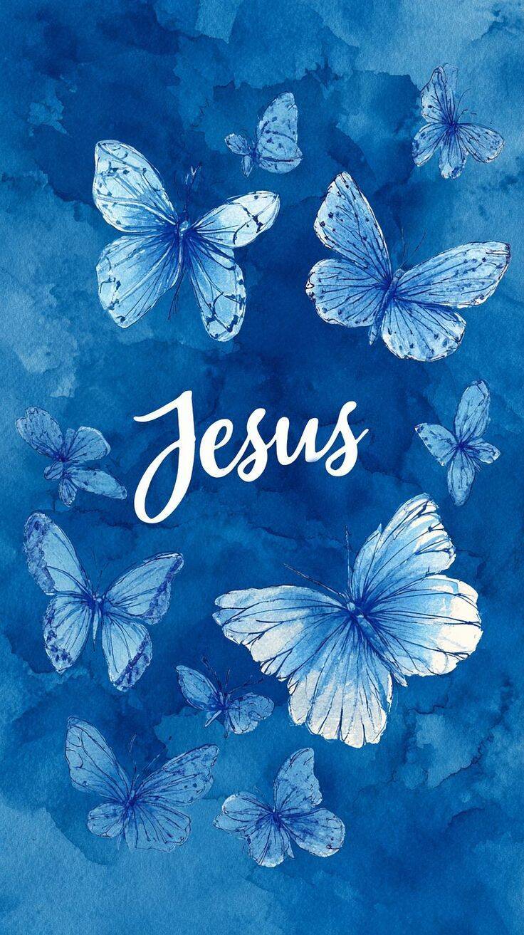 Fondo de Pantalla Azul con Mariposas y Mensaje de Jesús para Celular/iPhone 4K