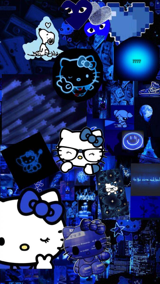 Blue Wallpaper with Hello Kitty and Cute Elements for Cell Phone/iPhone 4K