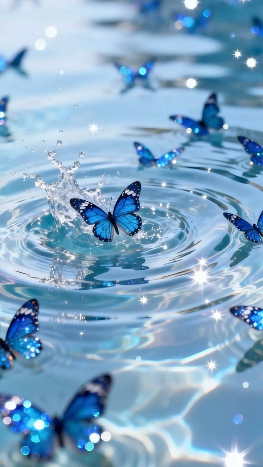 Blue Wallpaper with Butterflies for Cell Phone/iPhone 4K
