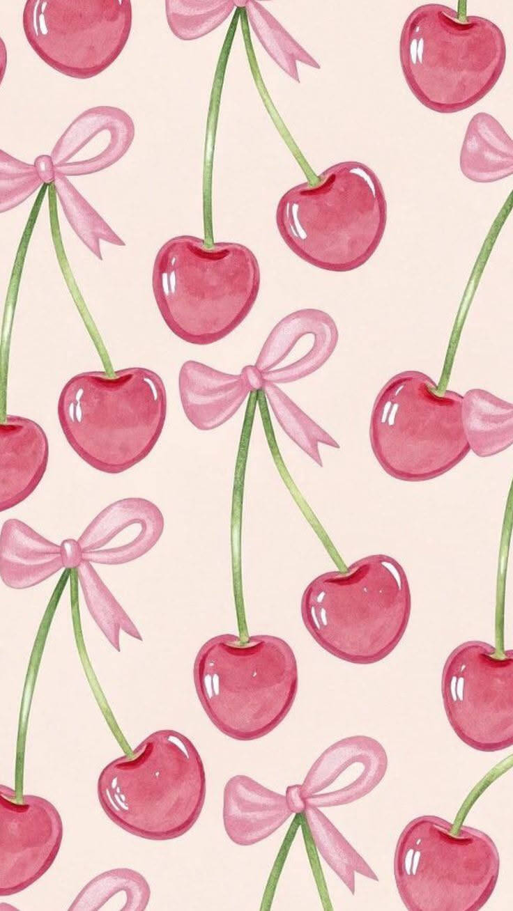 Pink Wallpaper with Cherries and Bows for Cell Phone/iPhone