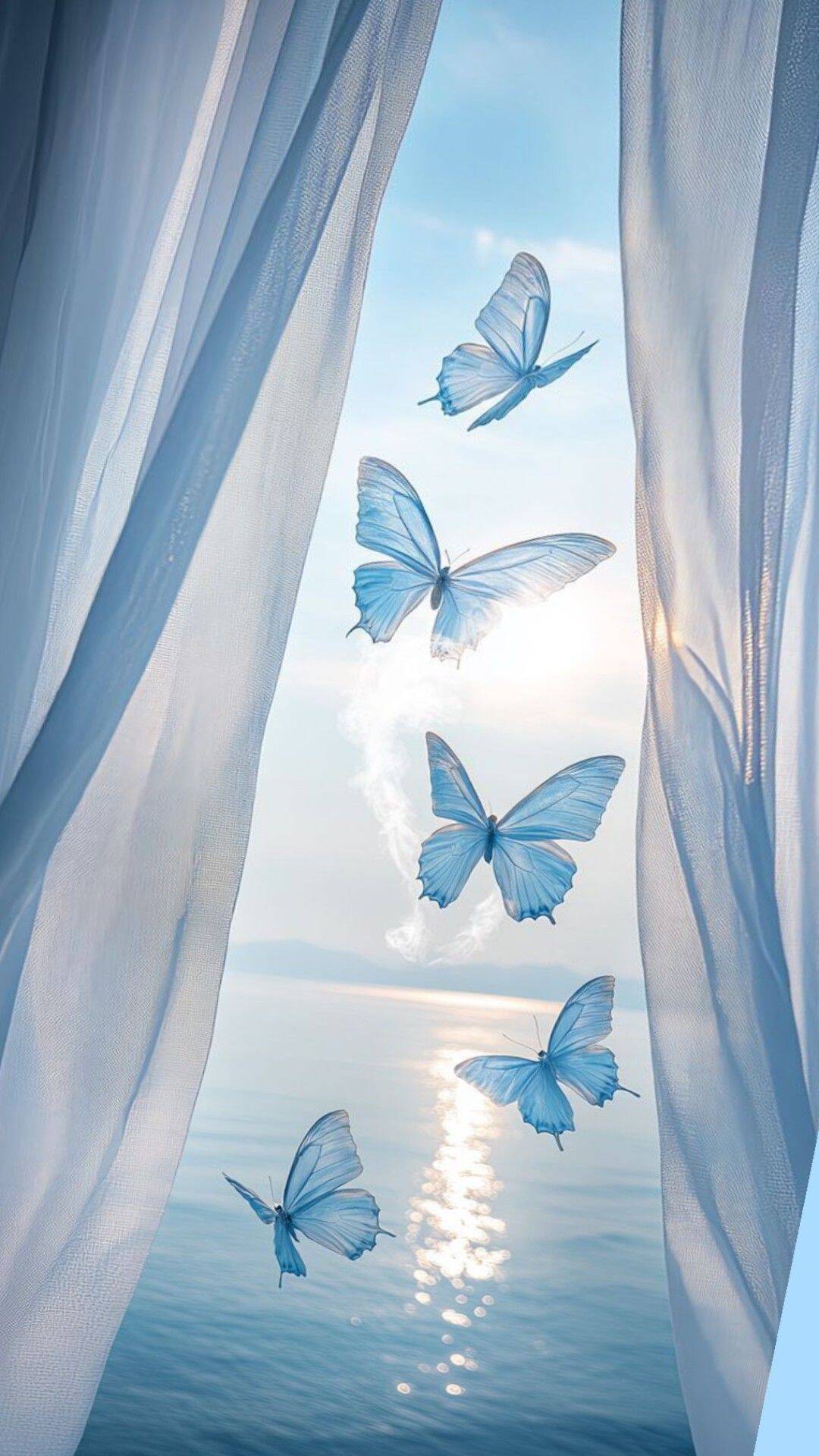 Blue Wallpaper with Butterflies for Cell Phone/iPhone 4K
