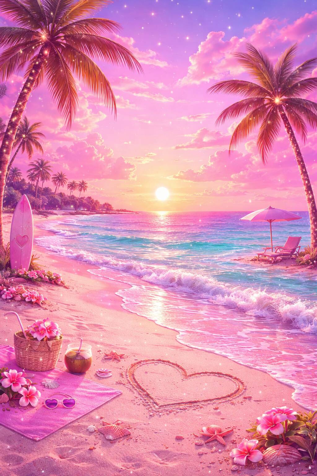 Fondo de Pantalla Rosa con Playa y Palabras para Celular/iPhone