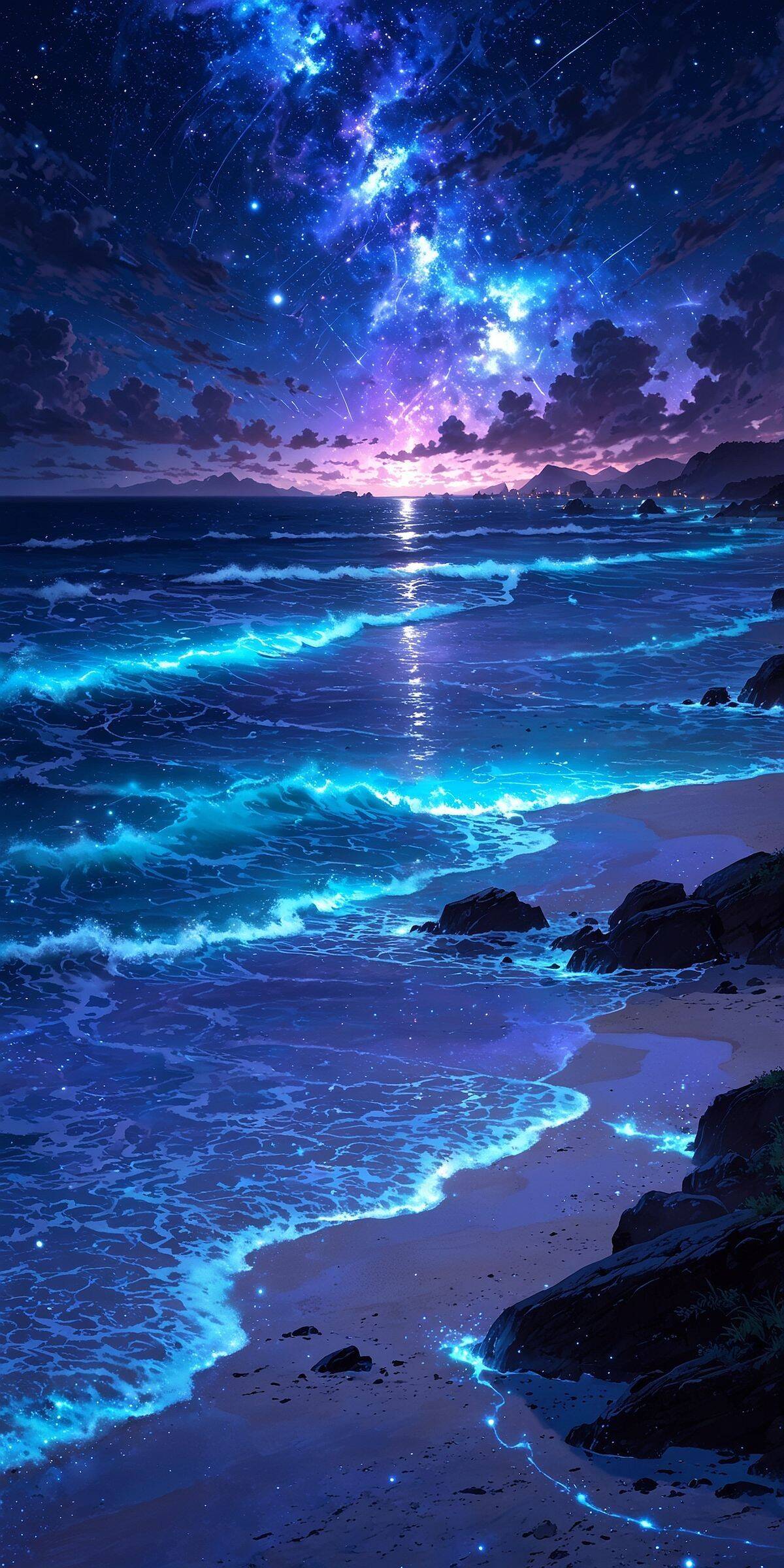 Fondo de Pantalla Azul con Mar y Estrellas para Celular/iPhone 4K