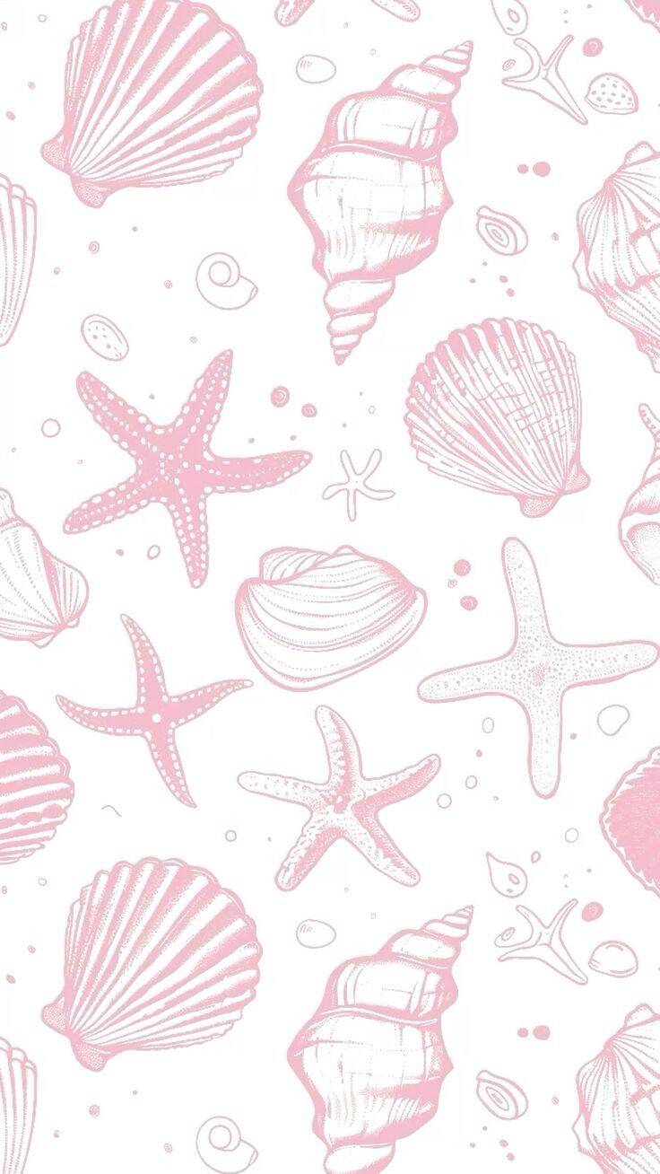 Pink Wallpaper with Shells and Starfish for Cell Phone/iPhone