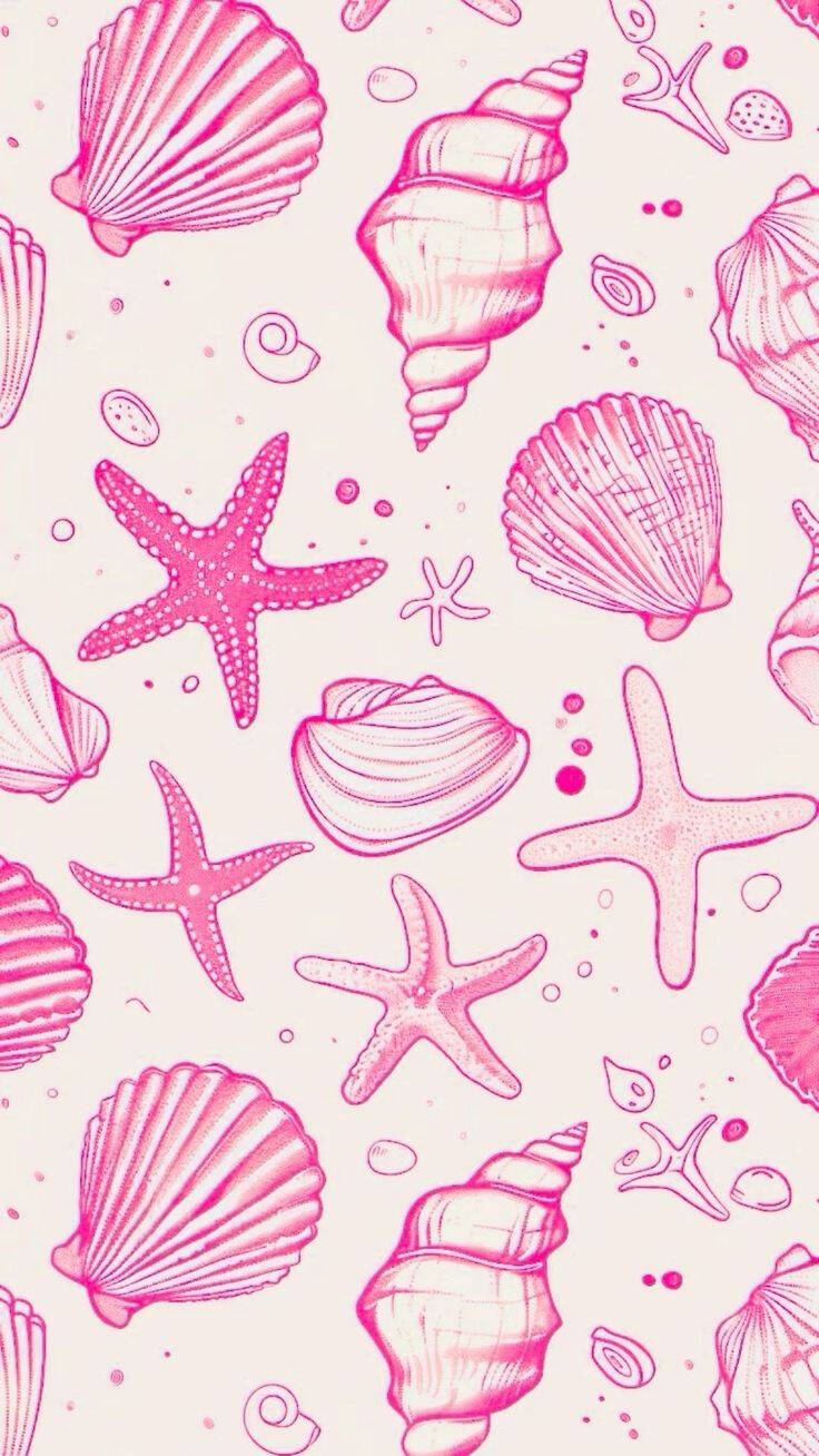 Pink Wallpaper with Shells and Starfish for Cell Phone/iPhone