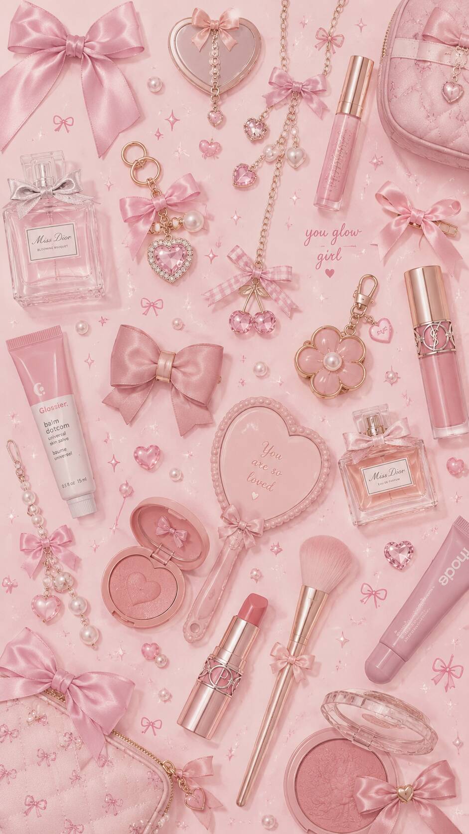 Fondo de Pantalla Rosa con Lazos y Maquillaje para Celular/iPhone