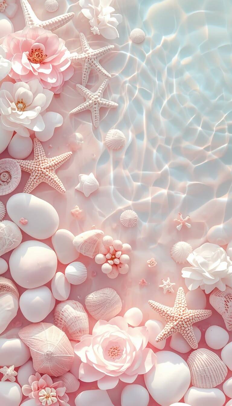 Fondo de Pantalla Rosa con Flores y Conchas para Celular/iPhone