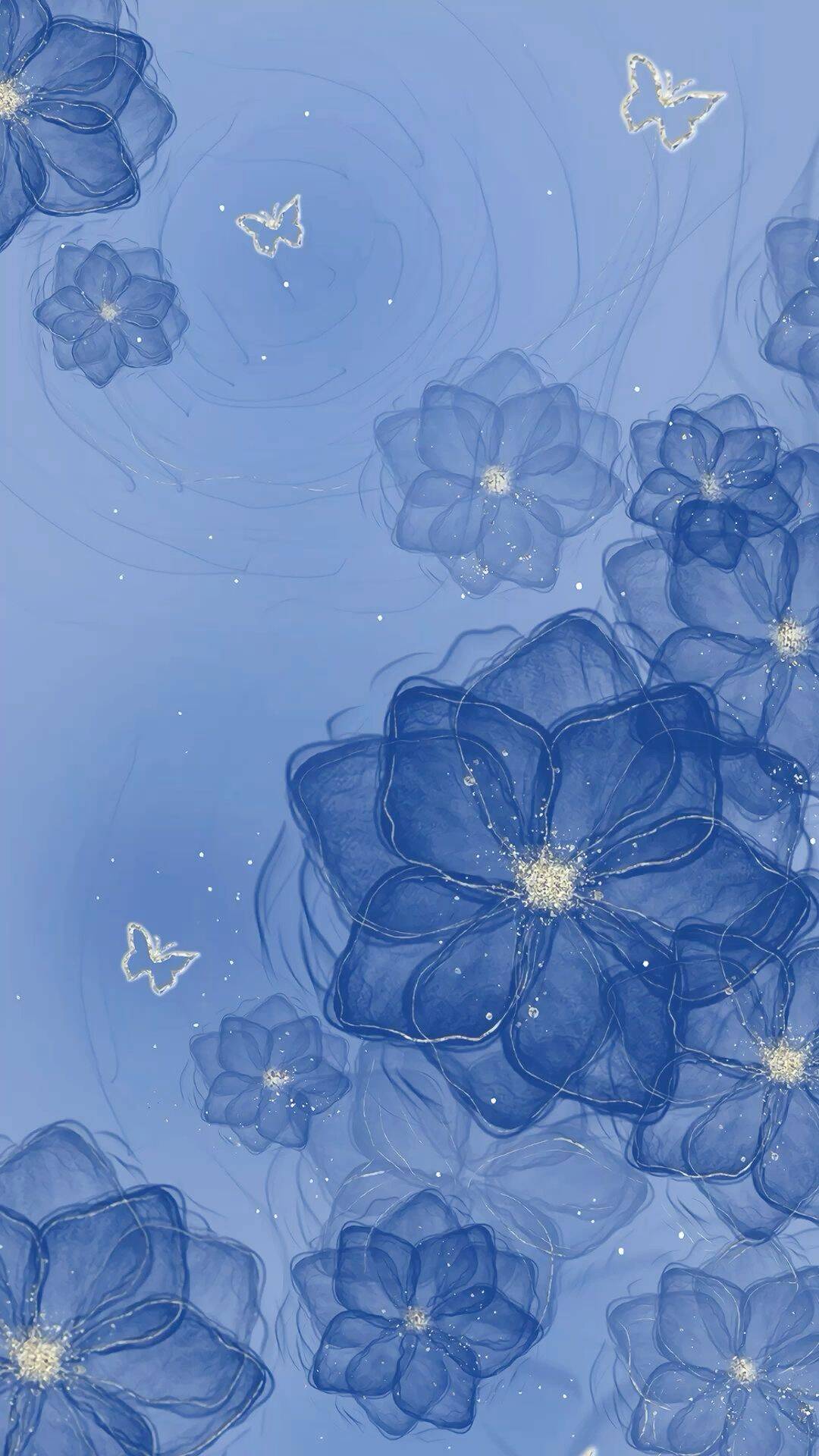 Fondo de Pantalla Azul con Flores y Mariposas para Celular/iPhone 4K