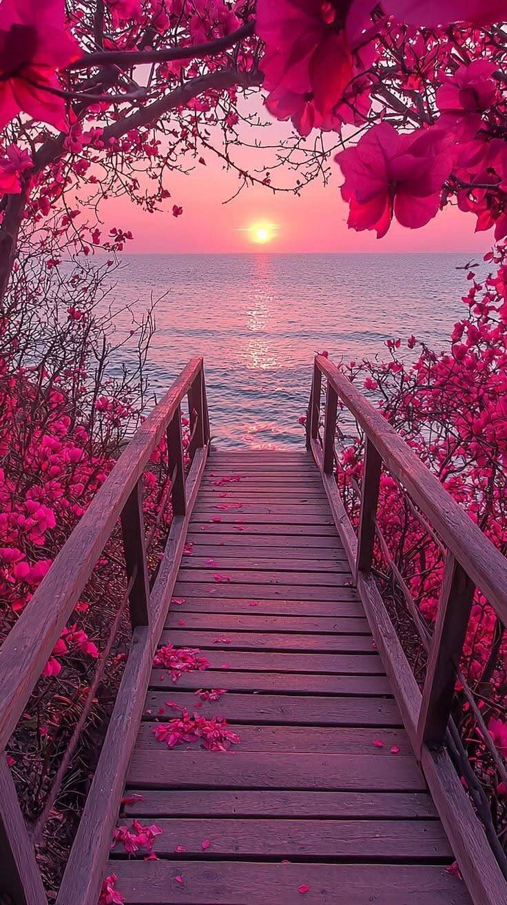 Fondo de Pantalla de Flores Rosadas y Atardecer para Celular/iPhone