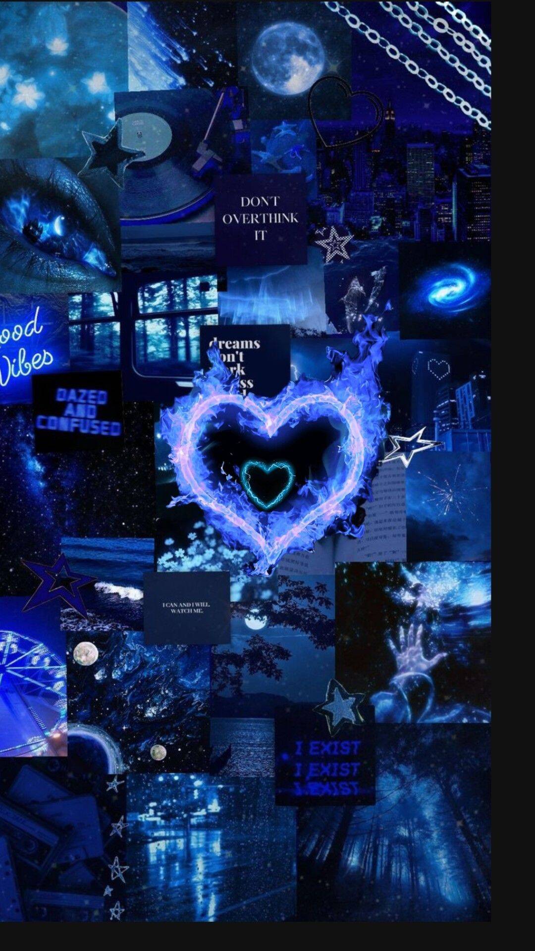 Fondo de Pantalla Azul con Corazón y Estrellas para Celular/iPhone 4K