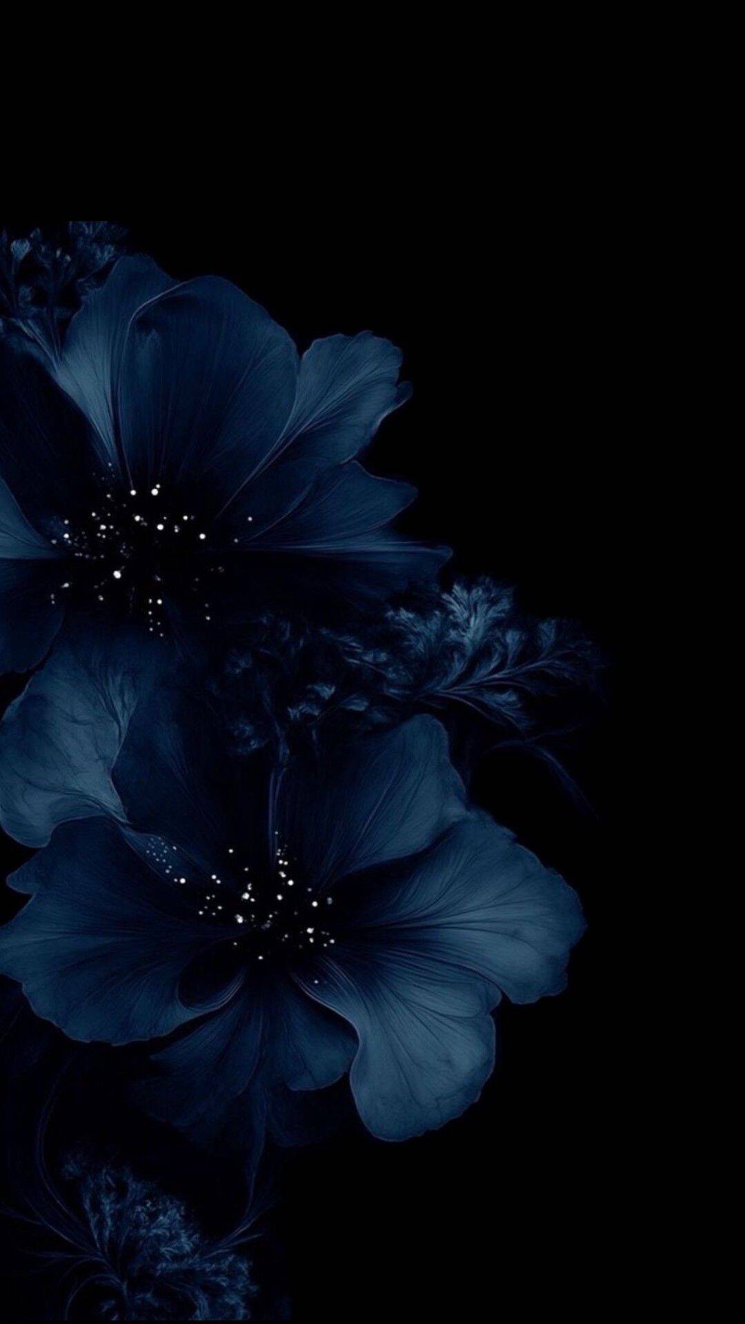 Dark Blue Wallpaper with Flowers for Cell Phone/iPhone 4K
