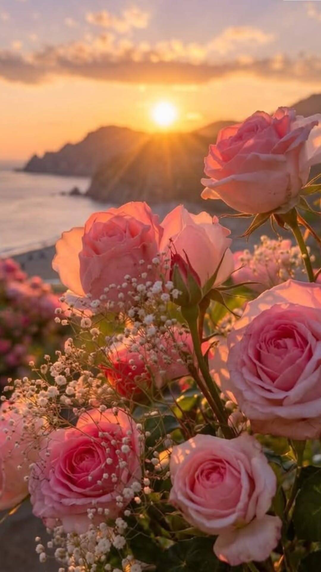 Pink Wallpaper with Roses for Cell Phone/iPhone