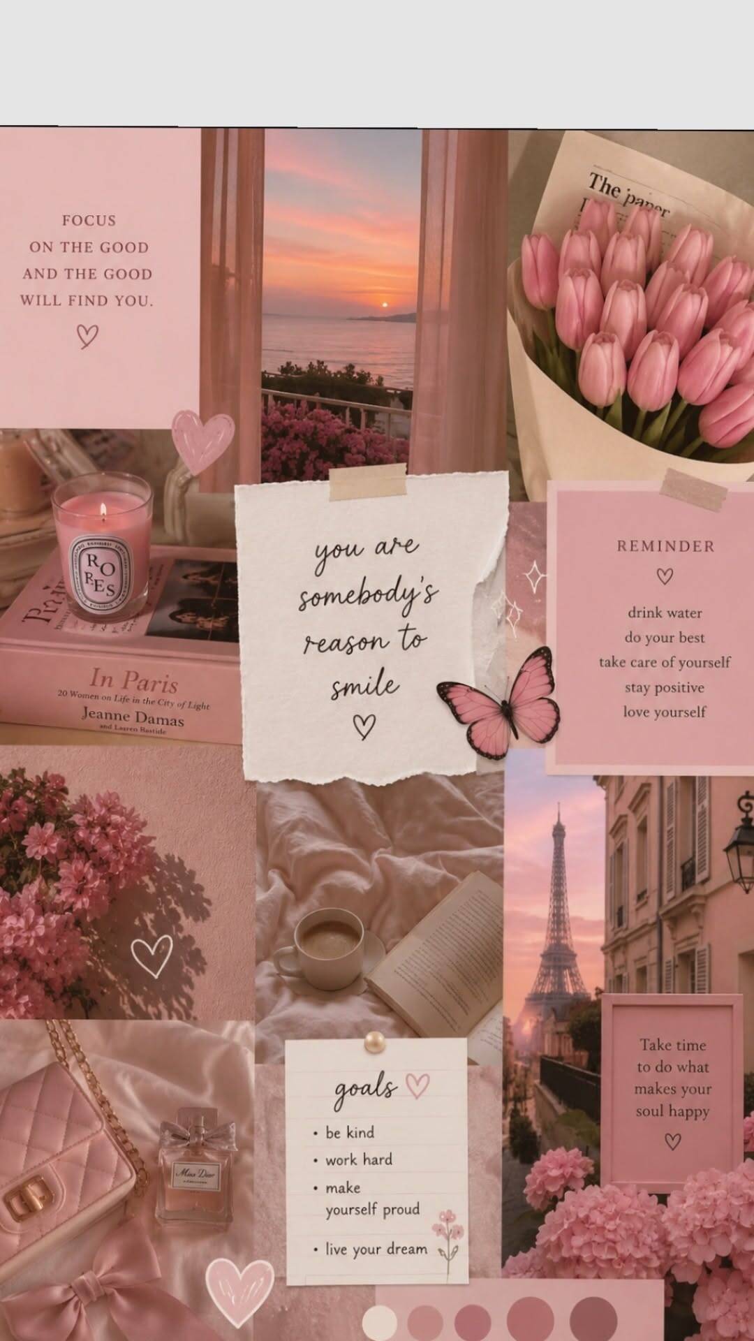 Pink Wallpaper with Tulips and Hearts for Cell Phone/iPhone