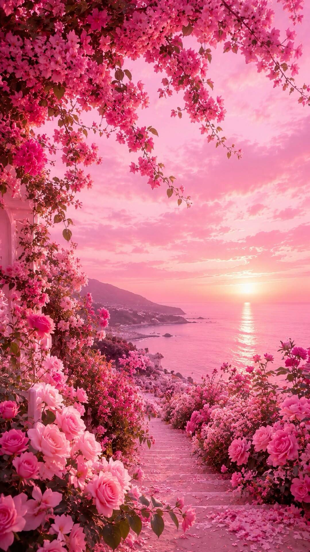 Pink Wallpaper with Flowers for Cell Phone/iPhone