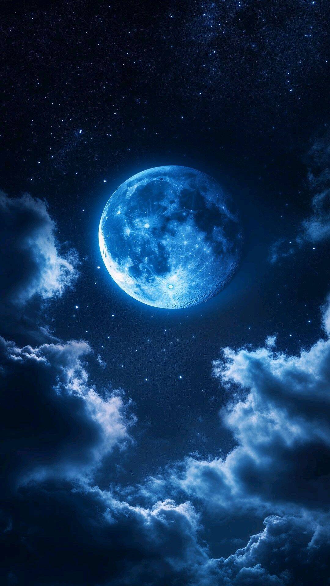 Fondo de Pantalla Azul con Luna Llena y Nubes para Celular/iPhone 4K