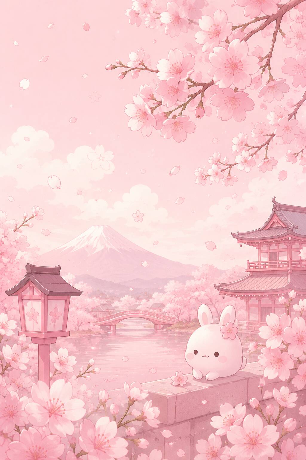 Fondo de Pantalla Rosa con Conejo y Flores para Celular/iPhone