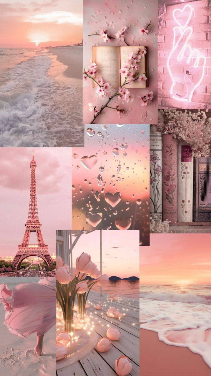 Fondo de Pantalla Aesthetic Rosa con Corazones y Flores para Celular/iPhone
