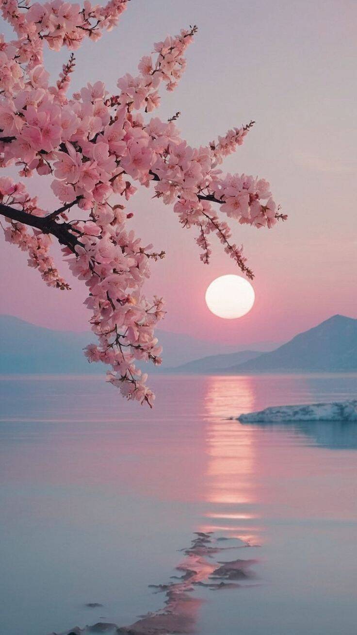 Fondo de Pantalla de Flores Rosadas y Atardecer para Celular/iPhone