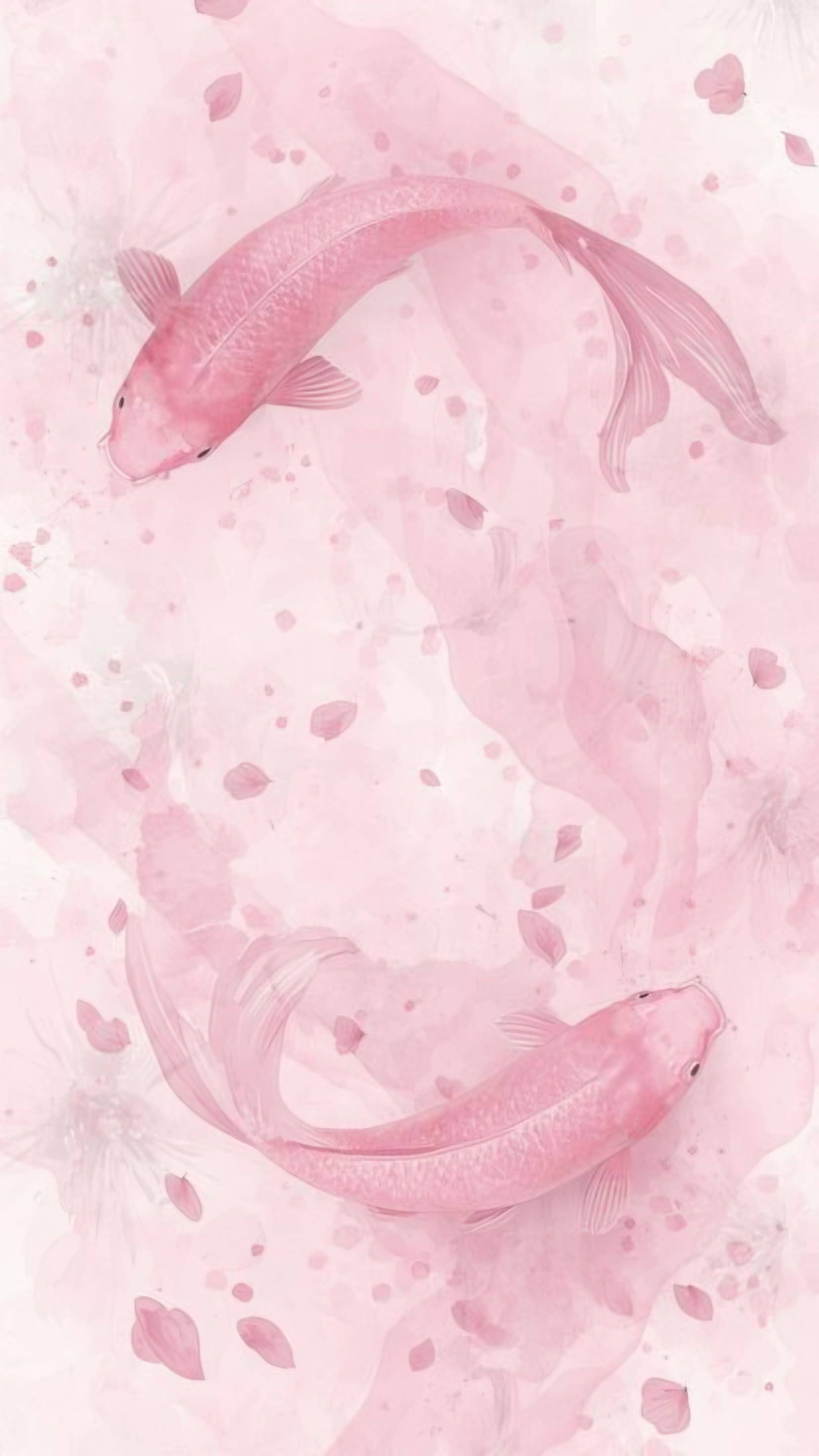Pink Wallpaper with Fish for Cell Phone/iPhone