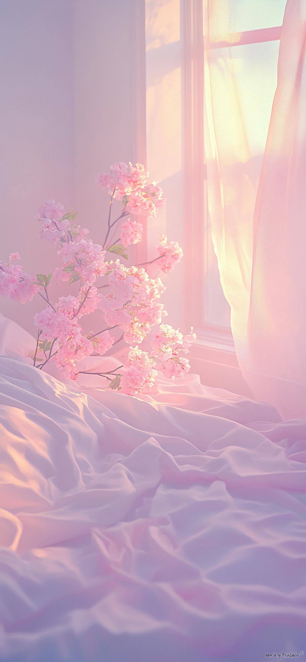 Pink Wallpaper with Delicate Flowers for Cell Phone/iPhone