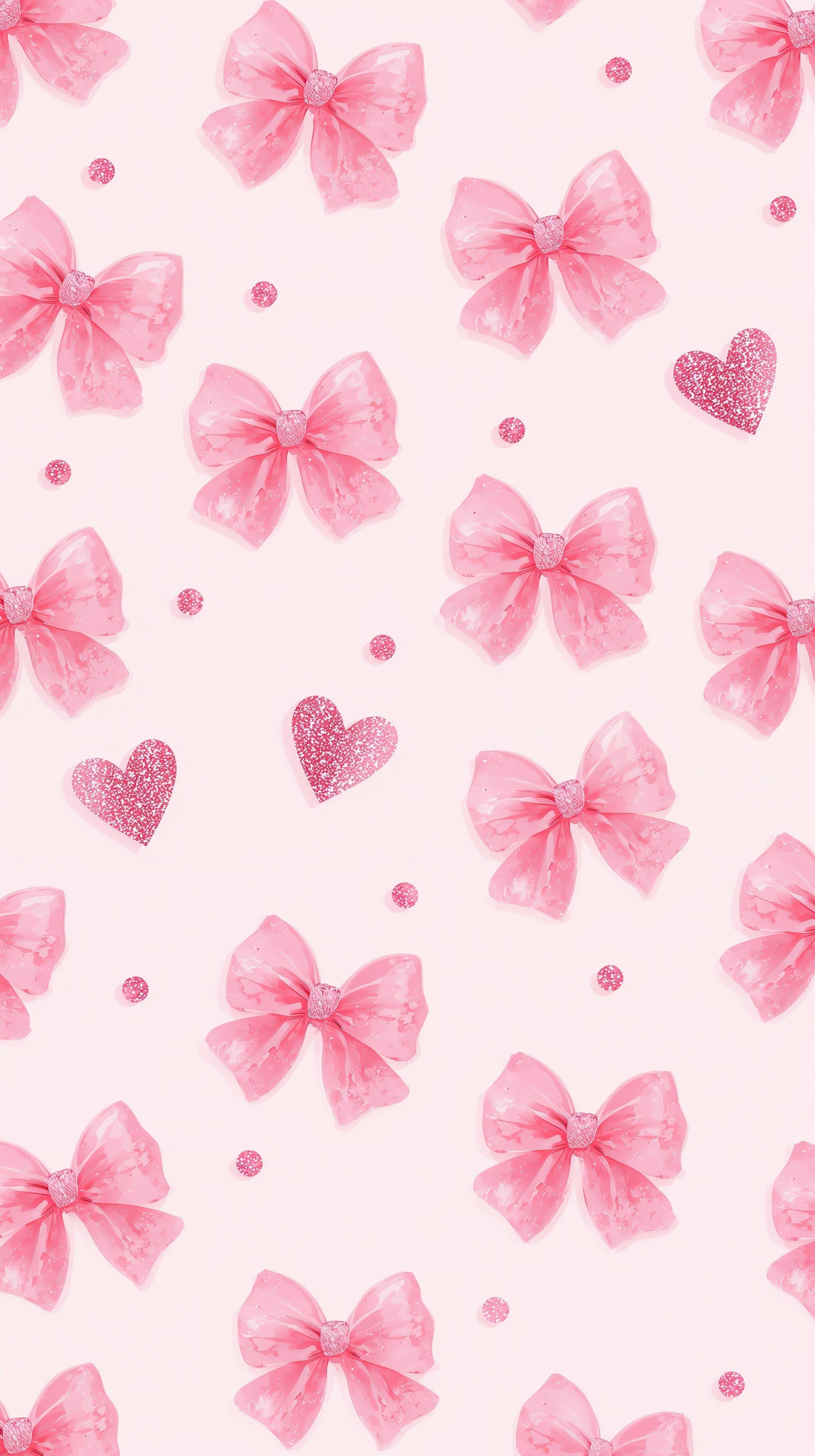 Pink Wallpaper with Bows and Hearts for Cell Phone/iPhone
