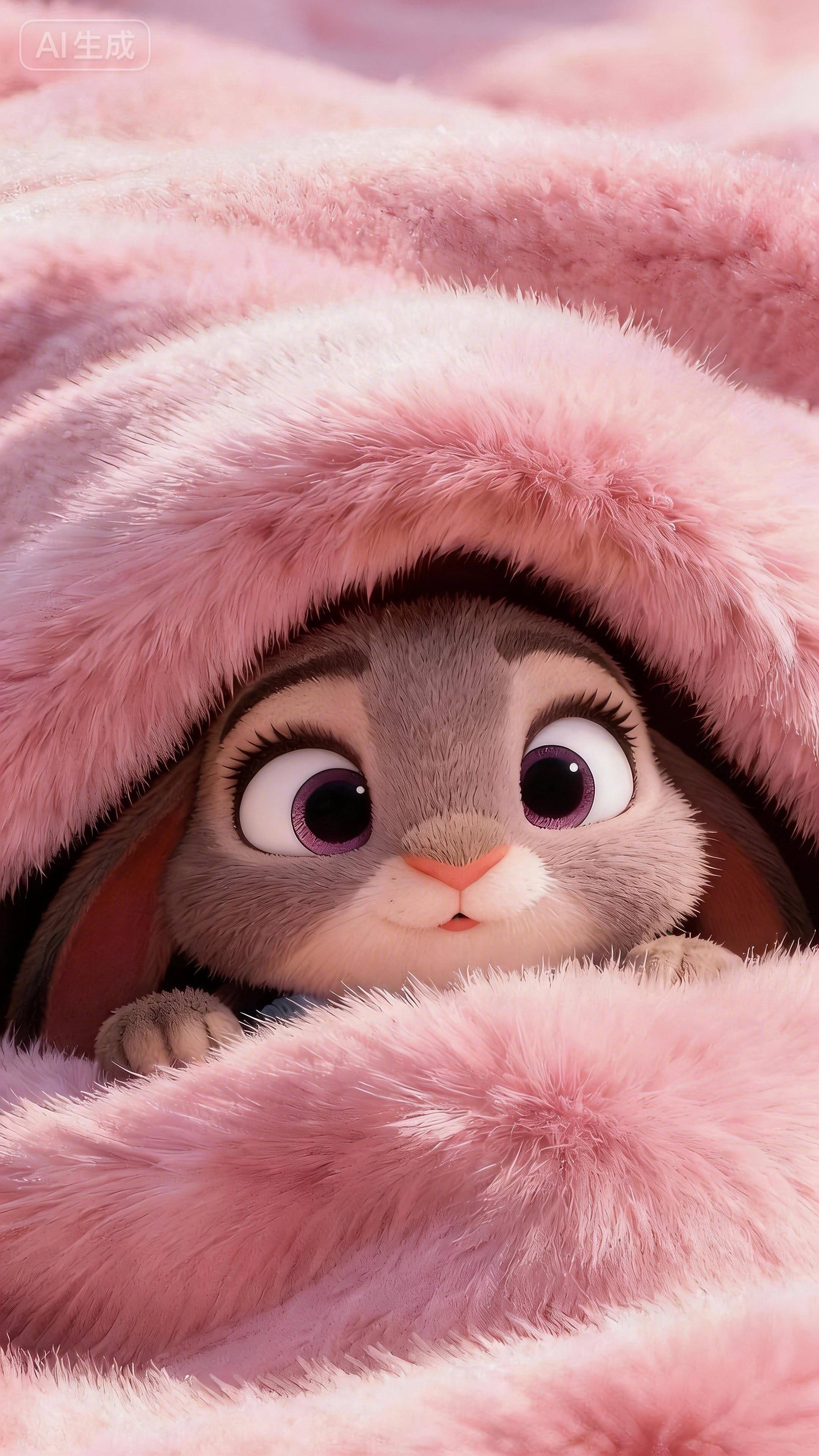 Pink Wallpaper with Cute Rabbit for Cell Phone/iPhone