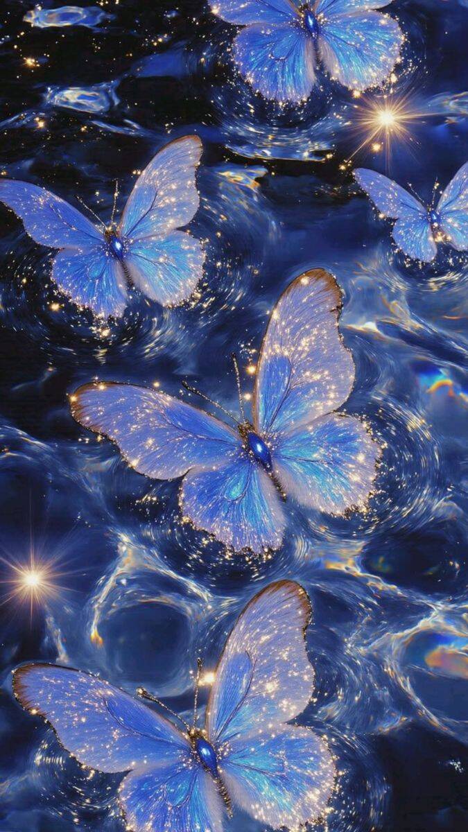 Fondo de Pantalla Azul con Mariposas Brillantes para Celular/iPhone 4K
