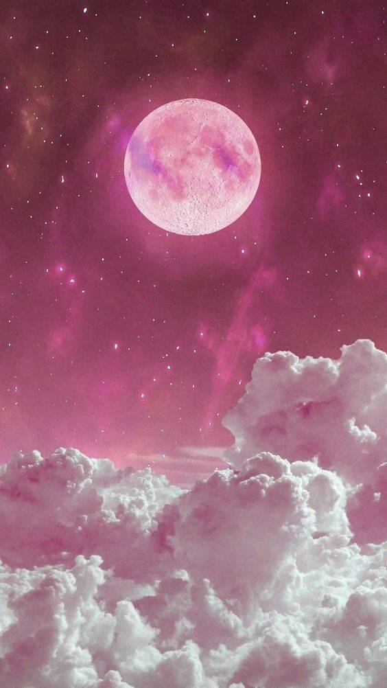 Fondo de Pantalla Rosa con Luna y Nubes para Celular/iPhone